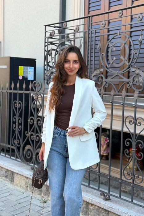 ONE COLOR SIMPLE CLASSIC WOMAN JACKET WHITE-E BARDHE - KLAUDIO FASHION