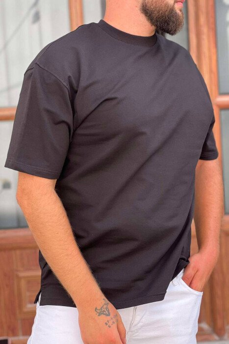 ONE COLOR SIMPLE COTTON MEN T-SHIRT BLACK/ E ZEZE - KLAUDIO FASHION