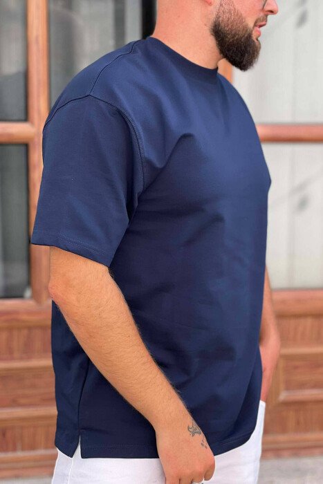 ONE COLOR SIMPLE COTTON MEN T-SHIRT BLUE/BLU - KLAUDIO FASHION