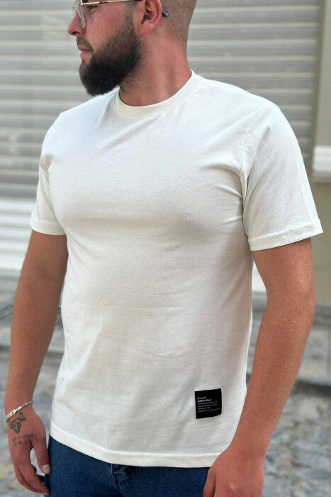 ONE COLOR SIMPLE COTTON MEN T-SHIRT CREAM/KREM - KLAUDIO FASHION