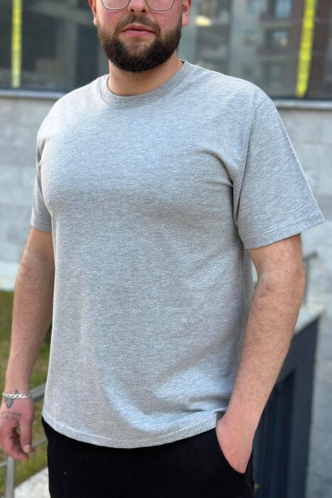 ONE COLOR SIMPLE COTTON MEN T-SHIRT GREY/GRI - 3