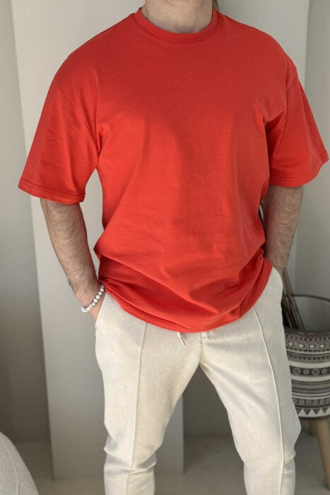 ONE COLOR SIMPLE COTTON MEN T-SHIRT ORANGE/PORTOKALLI 