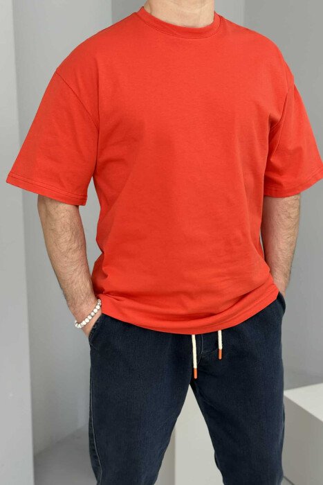 ONE COLOR SIMPLE COTTON MEN T-SHIRT ORANGE/PORTOKALLI - 6
