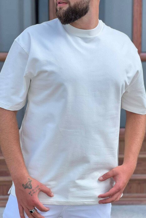 ONE COLOR SIMPLE COTTON MEN T-SHIRT WHITE-E BARDHE - KLAUDIO FASHION