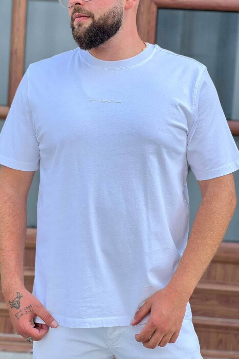 ONE COLOR SIMPLE COTTON MEN T-SHIRT WHITE-E BARDHE - KLAUDIO FASHION