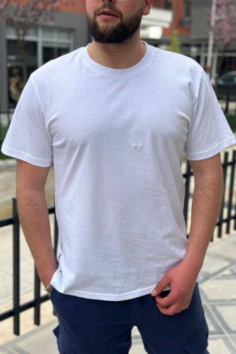 ONE COLOR SIMPLE COTTON MEN T-SHIRT WHITE-E BARDHE - KLAUDIO FASHION