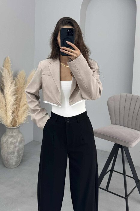 ONE COLOR SIMPLE CROPPED WOMEN JACKET BEIGE/BEZHE 