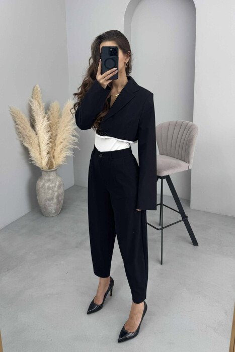 ONE COLOR SIMPLE CROPPED WOMEN JACKET BLACK/ E ZEZE - 2