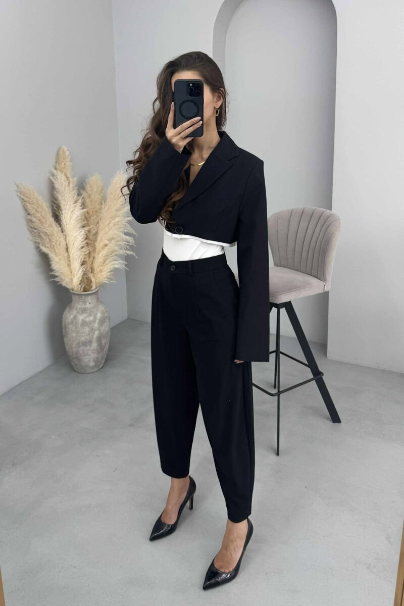 ONE COLOR SIMPLE CROPPED WOMEN JACKET BLACK/ E ZEZE - 2