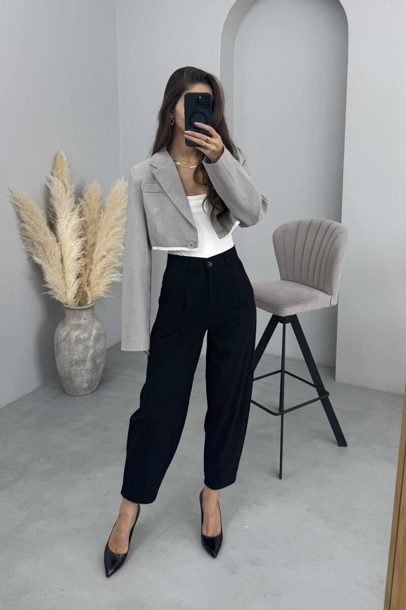ONE COLOR SIMPLE CROPPED WOMEN JACKET GREY/GRI - 3