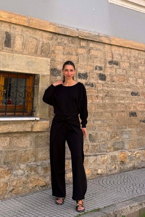 ONE COLOR SIMPLE CROP+TROUSERS WOMEN SET BLACK/ E ZEZE - 2
