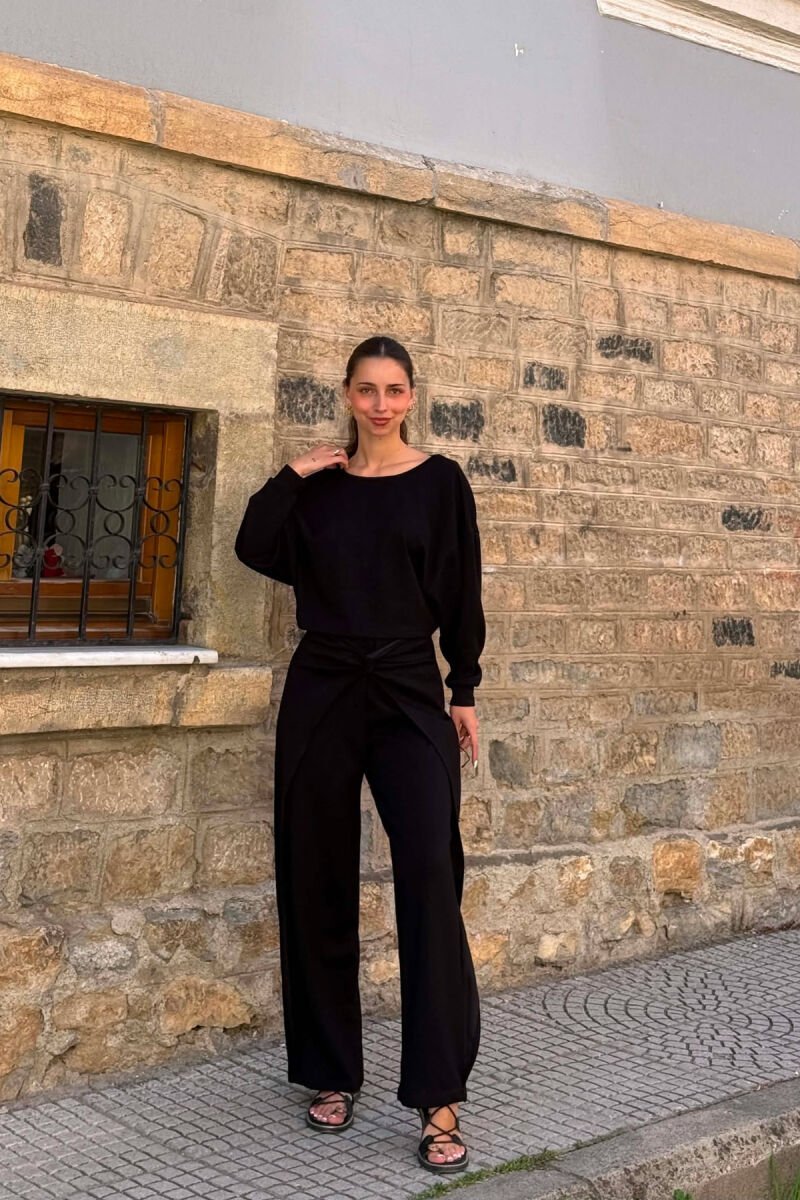 ONE COLOR SIMPLE CROP+TROUSERS WOMEN SET BLACK/ E ZEZE - 2