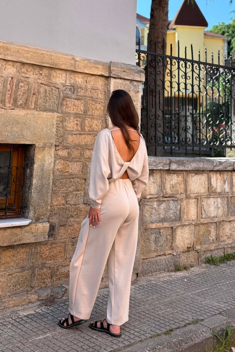 ONE COLOR SIMPLE CROP+TROUSERS WOMEN SET CREAM/KREM - 4