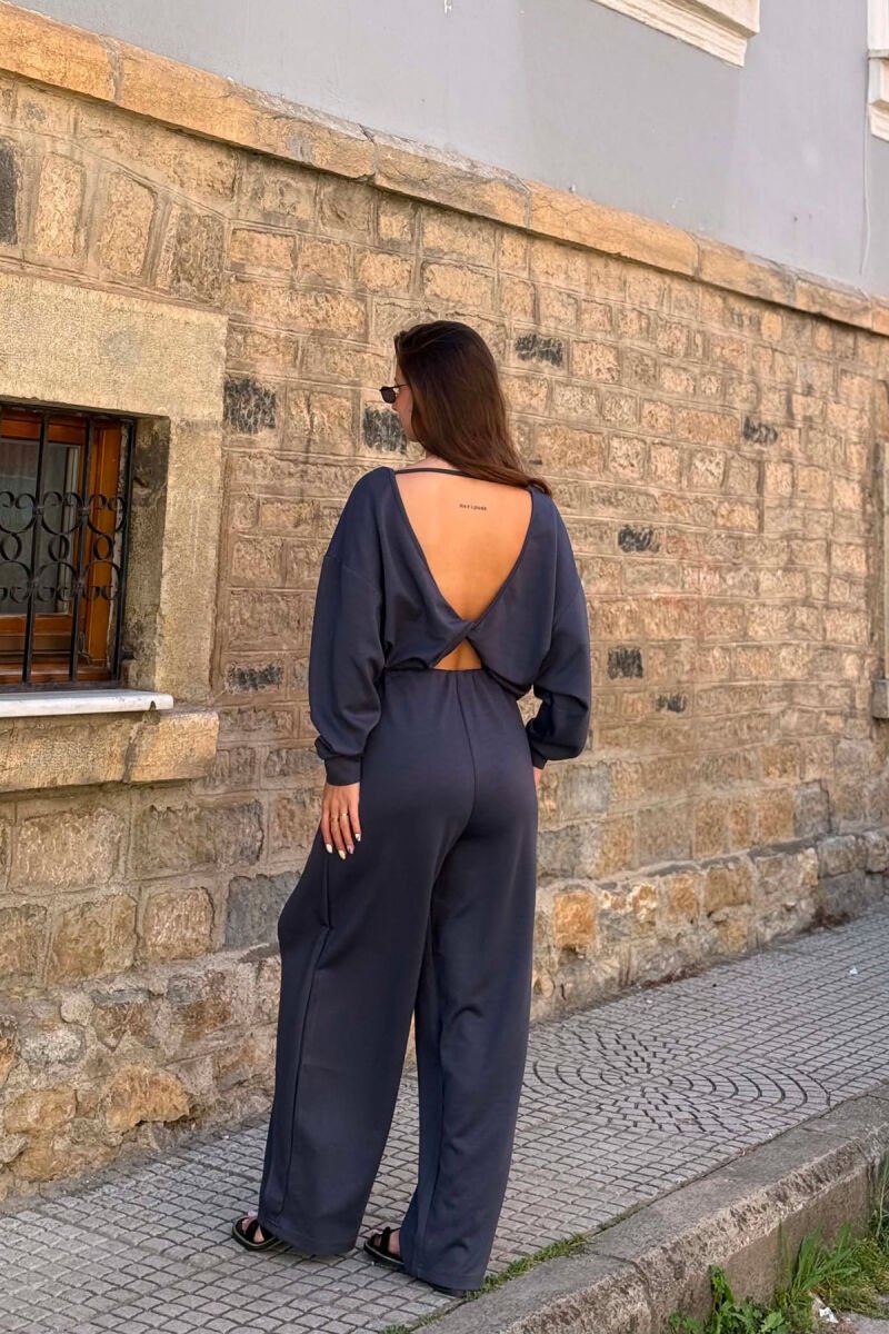 ONE COLOR SIMPLE CROP+TROUSERS WOMEN SET DARK GREY/GEE - 4