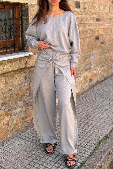 ONE COLOR SIMPLE CROP+TROUSERS WOMEN SET GREY/GRI - 4