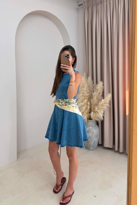 ONE COLOR SIMPLE DENIM WOMAN DRESS BLUE/BLU - 3