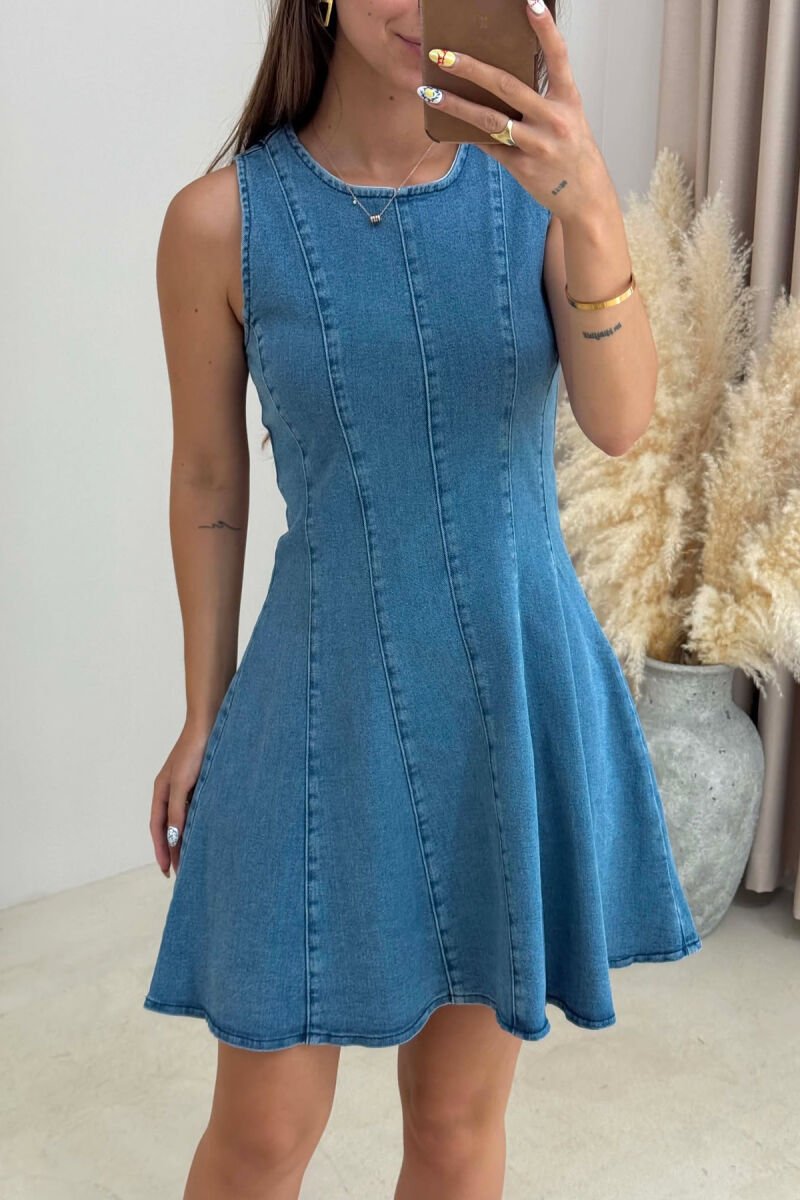 ONE COLOR SIMPLE DENIM WOMAN DRESS BLUE/BLU - 5