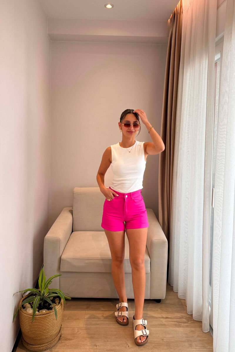 ONE COLOR SIMPLE DENIM WOMAN SHORTS FUCHSIA/CIKLAMI - 1