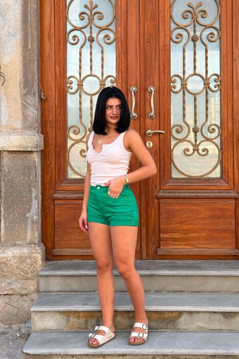 ONE COLOR SIMPLE DENIM WOMAN SHORTS GREEN/JESHILE - 2