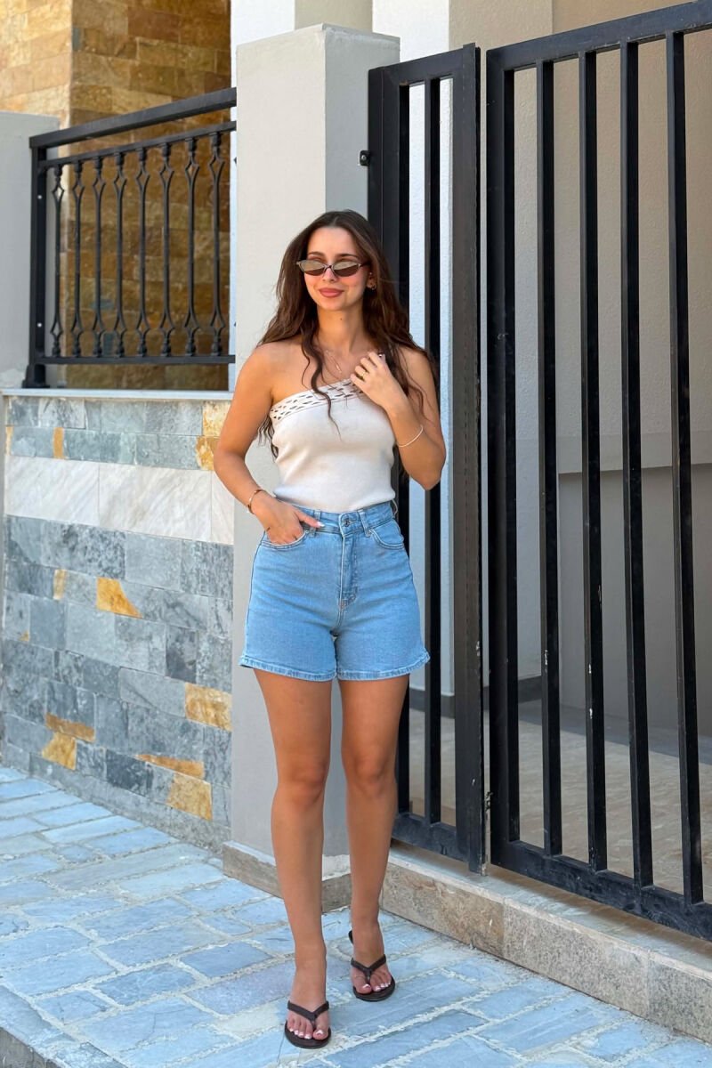 ONE COLOR SIMPLE DENIM WOMAN SHORTS LIGHTBLUE/BZ - 1