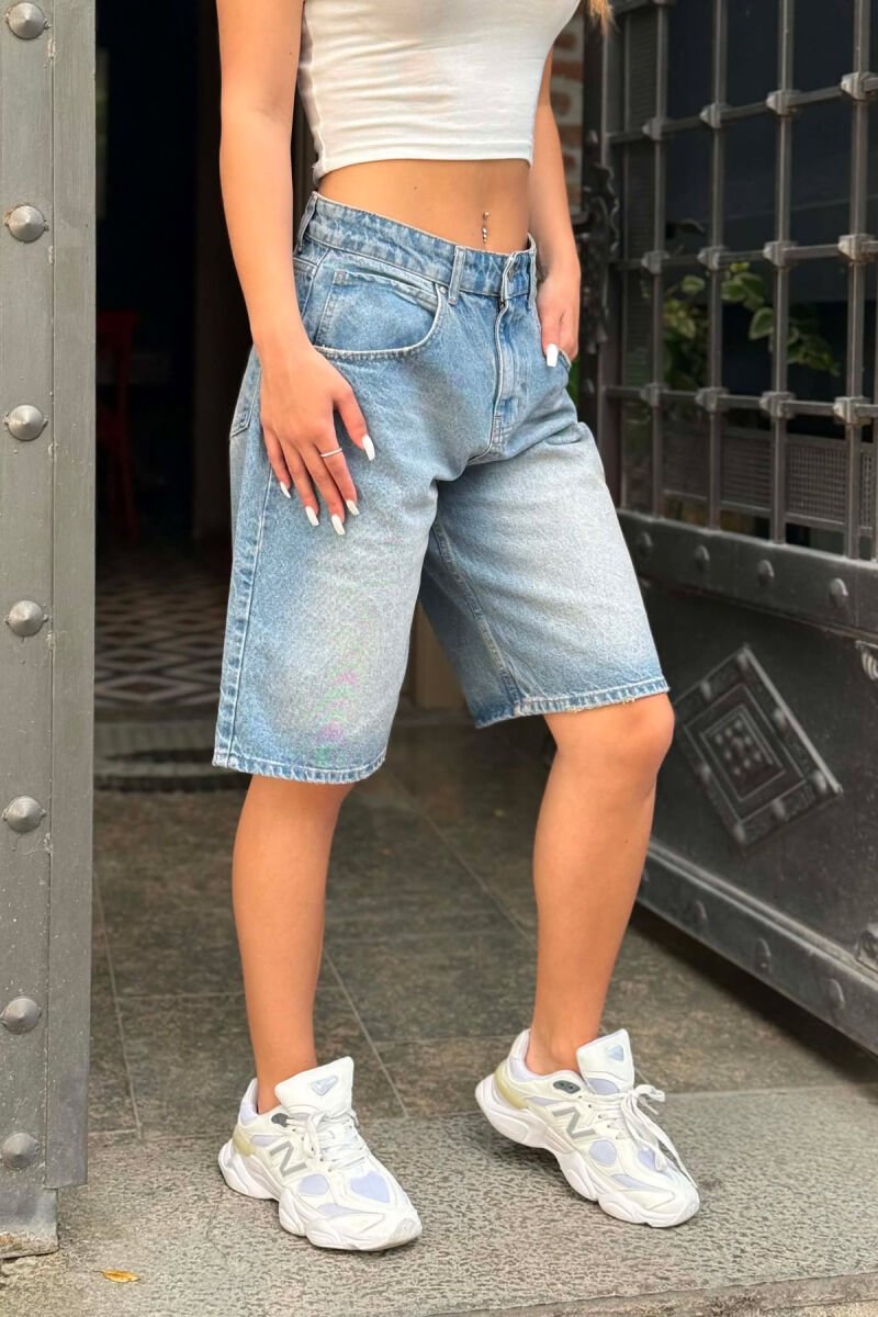 ONE COLOR SIMPLE DENIM WOMAN SHORTS LIGHTBLUE/BZ - 2