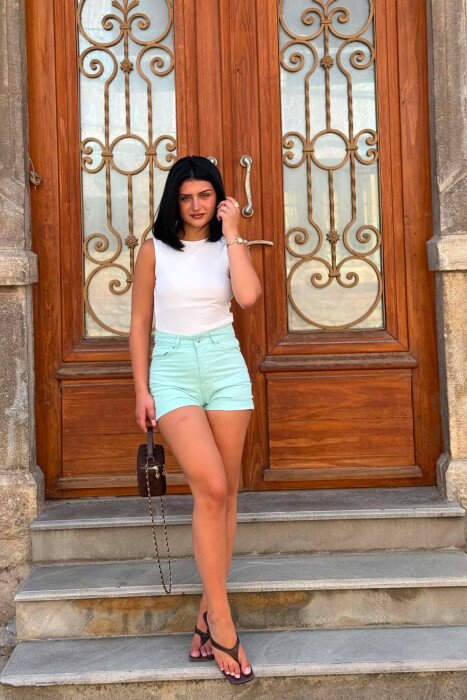 ONE COLOR SIMPLE DENIM WOMAN SHORTS MINT/MENTE 