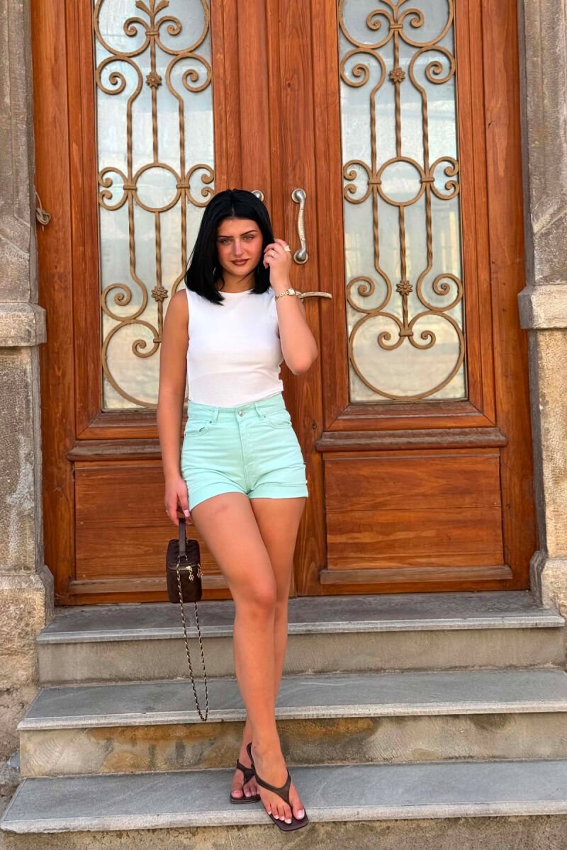 ONE COLOR SIMPLE DENIM WOMAN SHORTS MINT/MENTE - 1