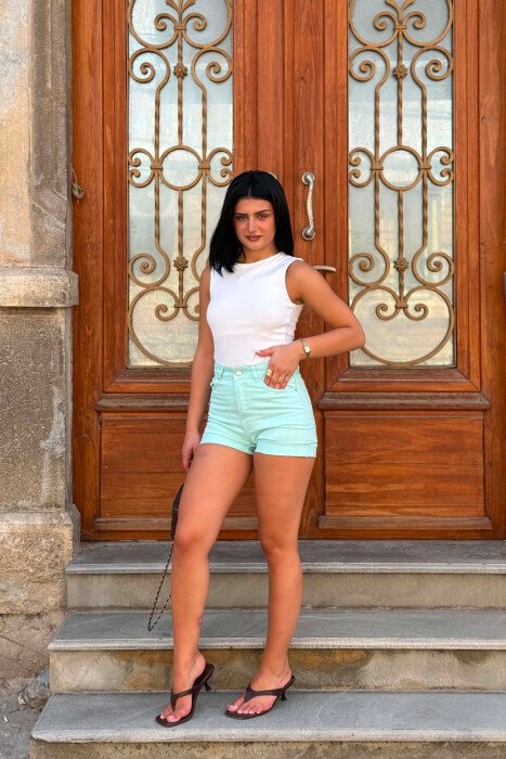 ONE COLOR SIMPLE DENIM WOMAN SHORTS MINT/MENTE - 3
