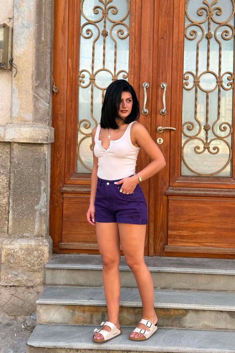 ONE COLOR SIMPLE DENIM WOMAN SHORTS PURPLE/LEJLA - 2