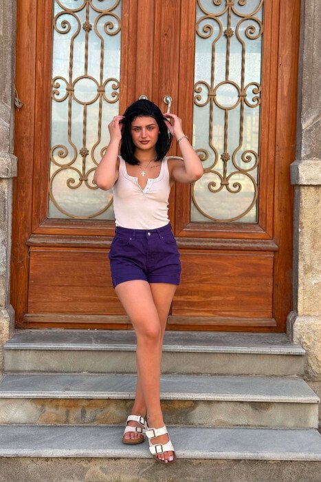 ONE COLOR SIMPLE DENIM WOMAN SHORTS PURPLE/LEJLA - 3