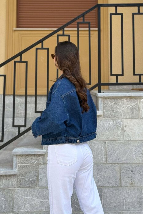 ONE COLOR SIMPLE DENIM WOMEN JACKET BLUE/BLU - 3