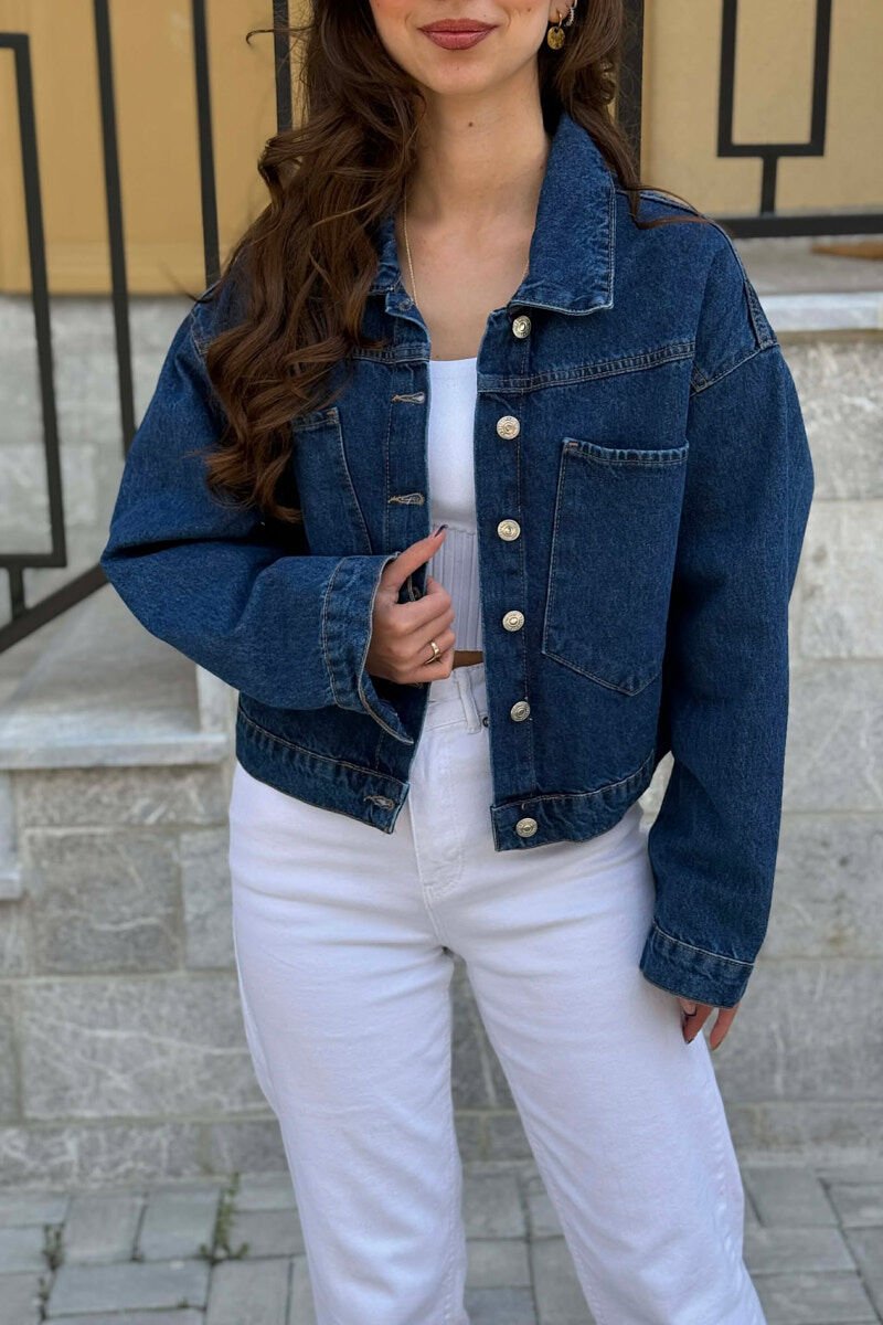 ONE COLOR SIMPLE DENIM WOMEN JACKET BLUE/BLU - 4