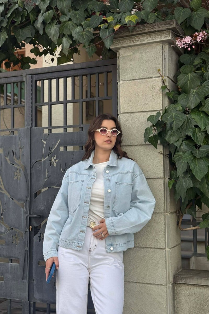 ONE COLOR SIMPLE DENIM WOMEN JACKET LIGHTBLUE/BZ - 1