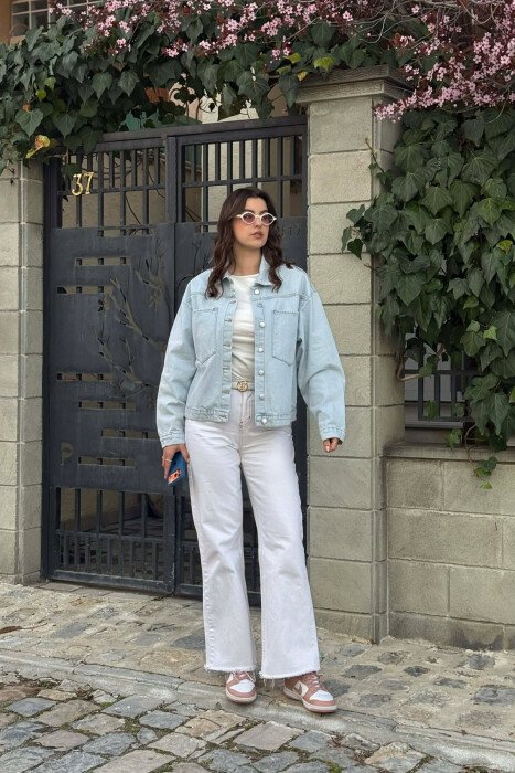 ONE COLOR SIMPLE DENIM WOMEN JACKET LIGHTBLUE/BZ - 2
