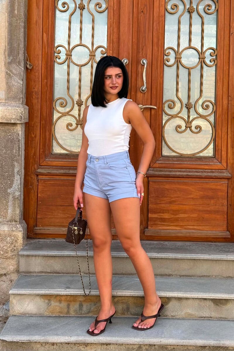ONE COLOR SIMPLE DENIM WOMEN SHORTS LIGHTBLUE/BZ - 2