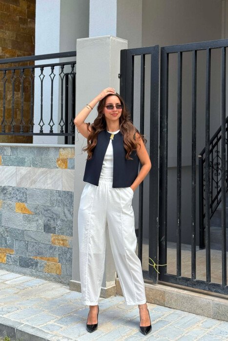 ONE COLOR SIMPLE DESIGN WOMEN VEST DARK BLUE/BEE - 3