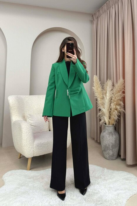 ONE COLOR SIMPLE DETAIL CLASSIC WOMEN JACKET GREEN/JESHILE - 1