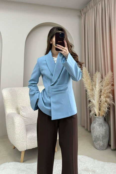 ONE COLOR SIMPLE DETAIL CLASSIC WOMEN JACKET LIGHTBLUE/BZ - 2