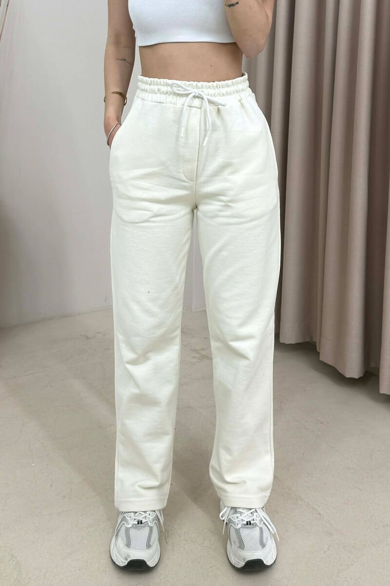 ONE COLOR SIMPLE ELASTIC WAIST WOMEN SWEATPANTS CREAM/KREM - 3