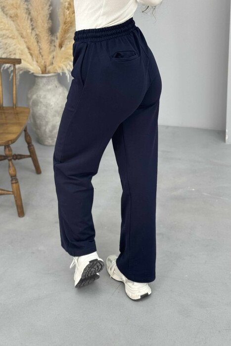 ONE COLOR SIMPLE ELASTIC WAIST WOMEN SWEATPANTS DARK BLUE/BEE - 3
