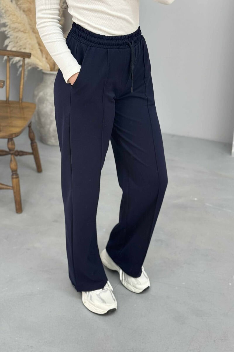 ONE COLOR SIMPLE ELASTIC WAIST WOMEN SWEATPANTS DARK BLUE/BEE - 4