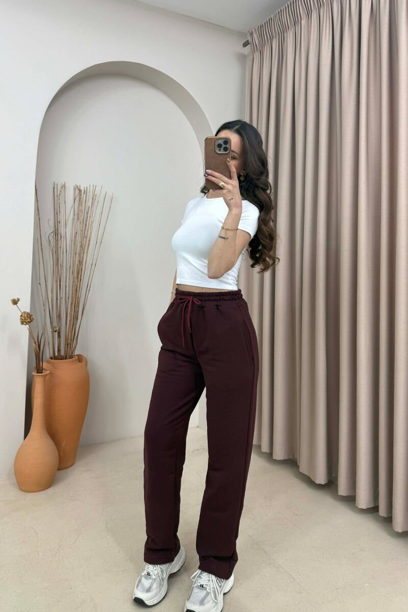 ONE COLOR SIMPLE ELASTIC WAIST WOMEN SWEATPANTS DARK BURGUNDY/VISHNJE E ERRET - 4