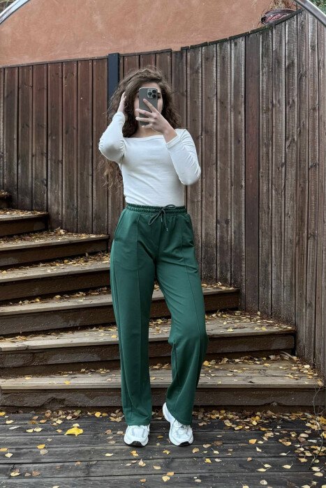 ONE COLOR SIMPLE ELASTIC WAIST WOMEN SWEATPANTS GREEN/JESHILE - 1