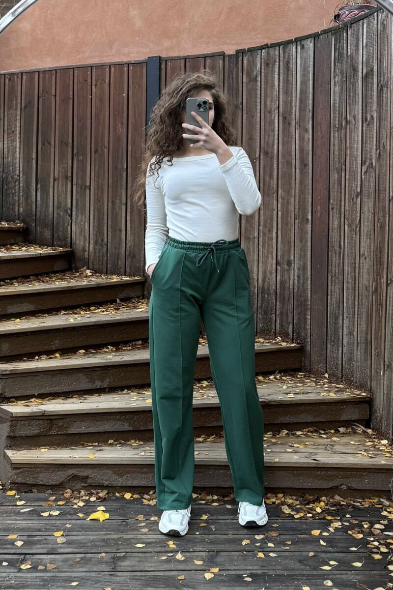 ONE COLOR SIMPLE ELASTIC WAIST WOMEN SWEATPANTS GREEN/JESHILE - 2
