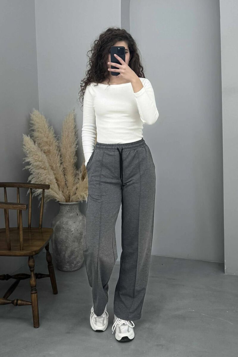 ONE COLOR SIMPLE ELASTIC WAIST WOMEN SWEATPANTS GREY/GRI - 1