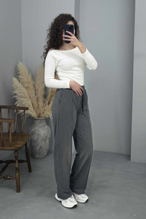ONE COLOR SIMPLE ELASTIC WAIST WOMEN SWEATPANTS GREY/GRI - 2