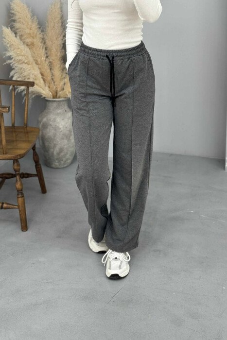 ONE COLOR SIMPLE ELASTIC WAIST WOMEN SWEATPANTS GREY/GRI - 3