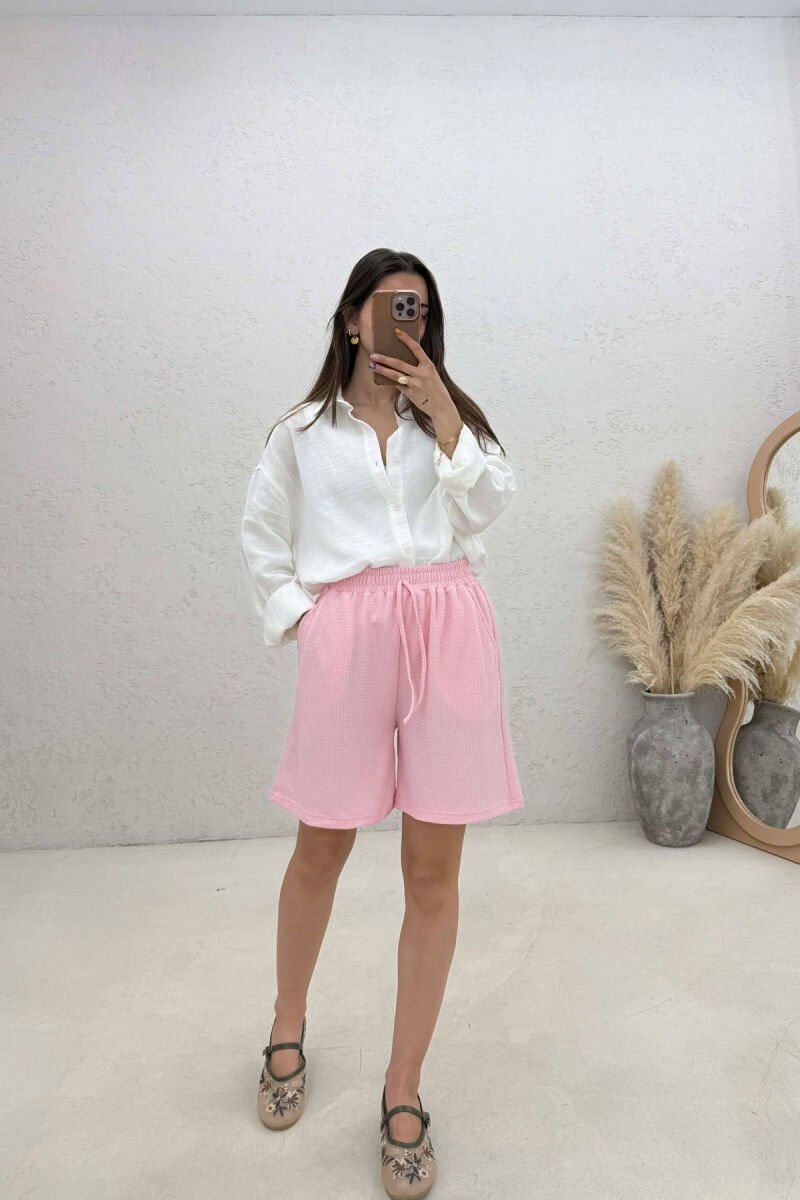 ONE COLOR SIMPLE ELASTIC WAIST WOMAN SHORTS PINK/ROZE - 1