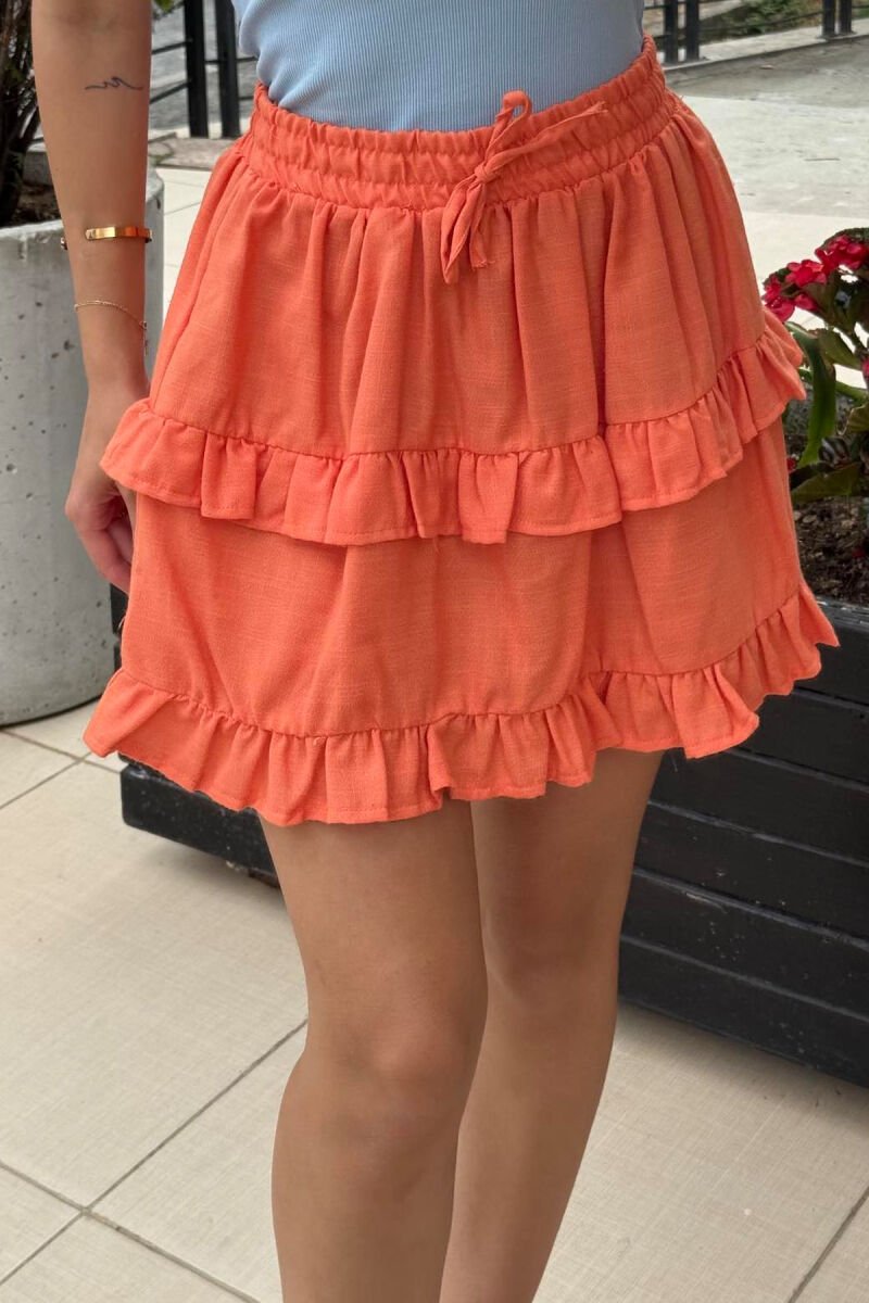 ONE COLOR SIMPLE ELASTIC WAIST WOMEN SKIRT ORANGE/PORTOKALLI - 1