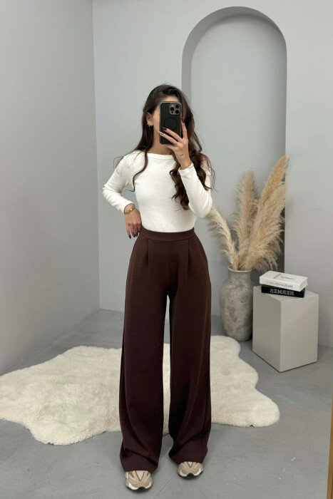 ONE COLOR SIMPLE ELASTIC WAIST WOMEN SWEATPANTS BROWN/KAFE 